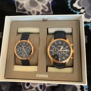Him/Her fossil watches. Color: rose gold/navy.